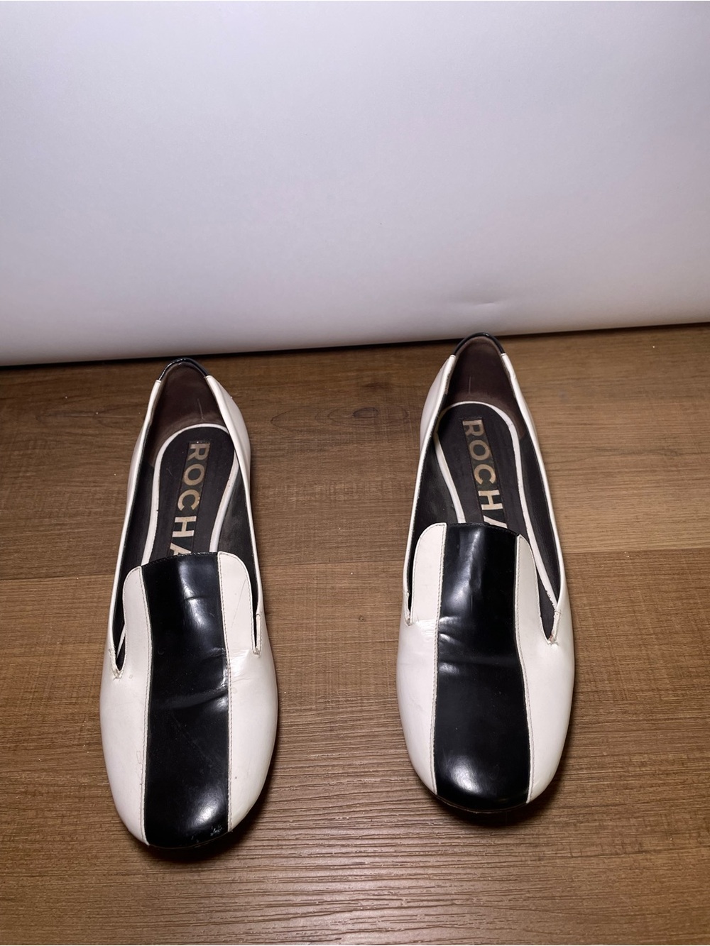 Rochas Two-Tone Black and White Leather Slip-On Loafers